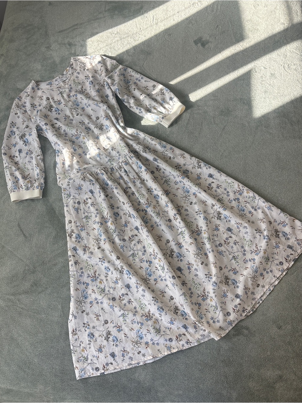 Floral White and Blue Maxi Dress